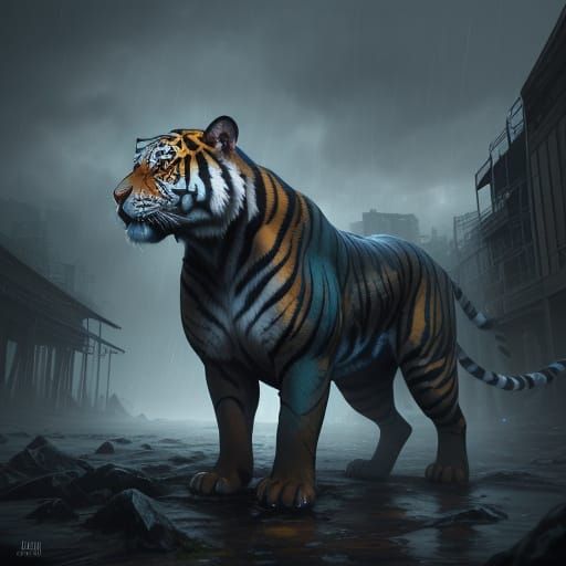 Majestic Mythical Creature Emerges from Tempestuous Storm