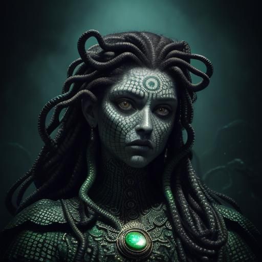 Intense Medusa Portrait in Hyper-Realistic Digital Art