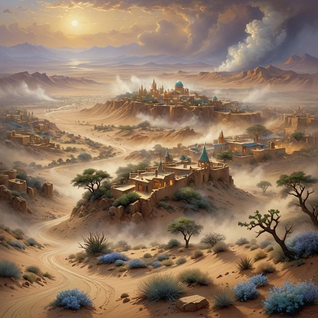 Ethereal Sandstorm in Desert, Luminism Style