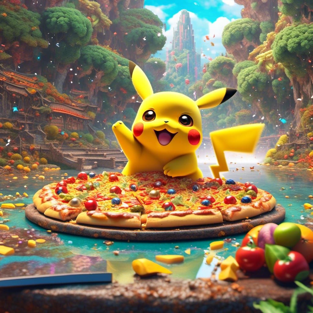 Pikachu Pizza Slice: Detailed Matte Painting
