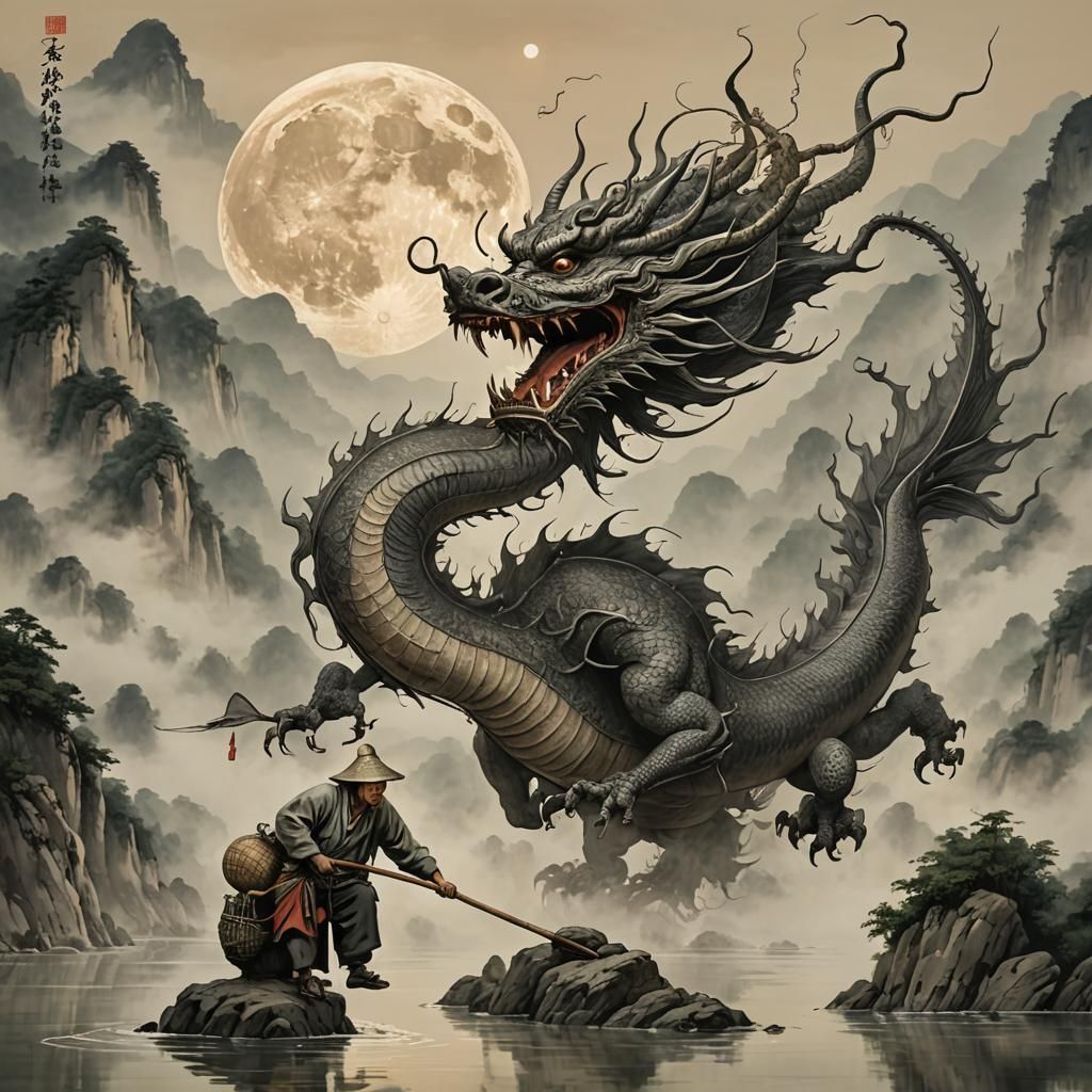 Guizhou Fisherman, Dragon, and Big Moon