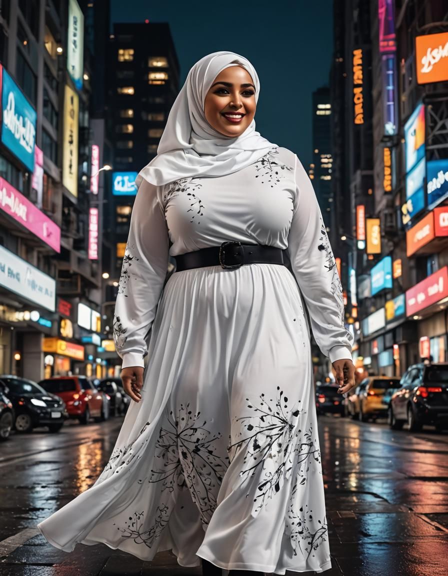 Middle Eastern Woman in Futuristic Cityscape, Pop Art Style