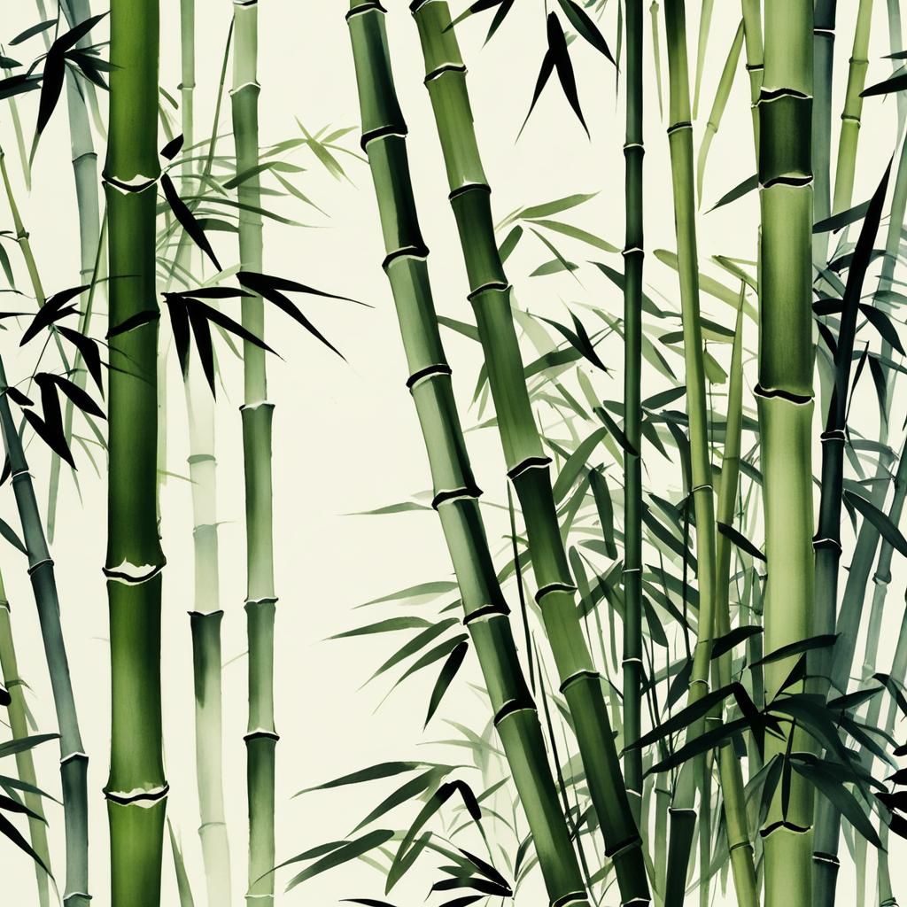 Bamboo in Muted Chinese Ink Painting Style