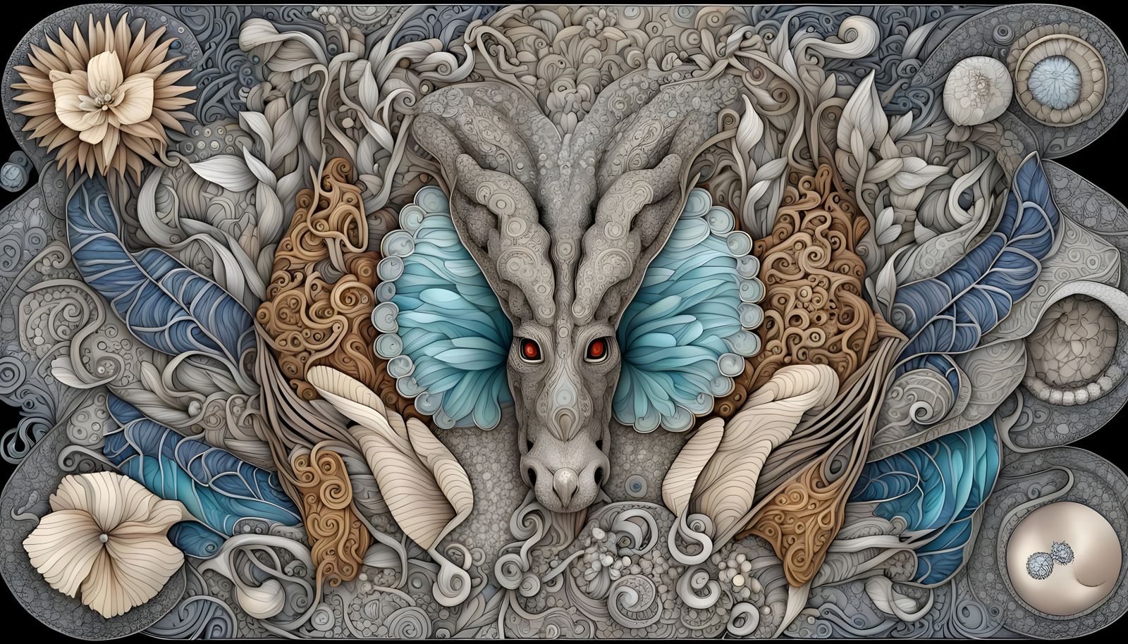 Anthropomorphic Lyrebird with Celtic Filigree and Fractals