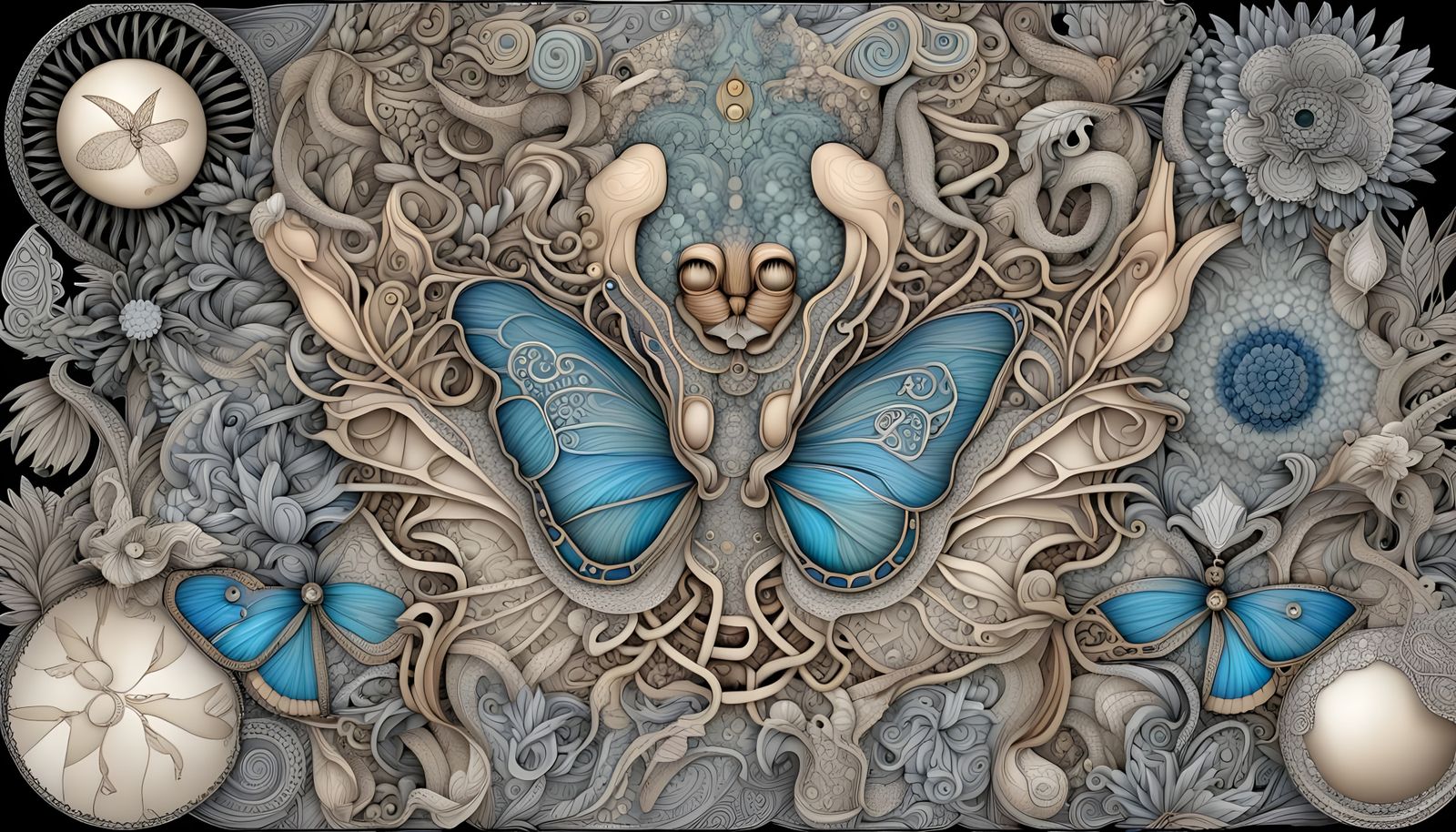 Anthropomorphic Lyrebird in Celtic Etched Filigree