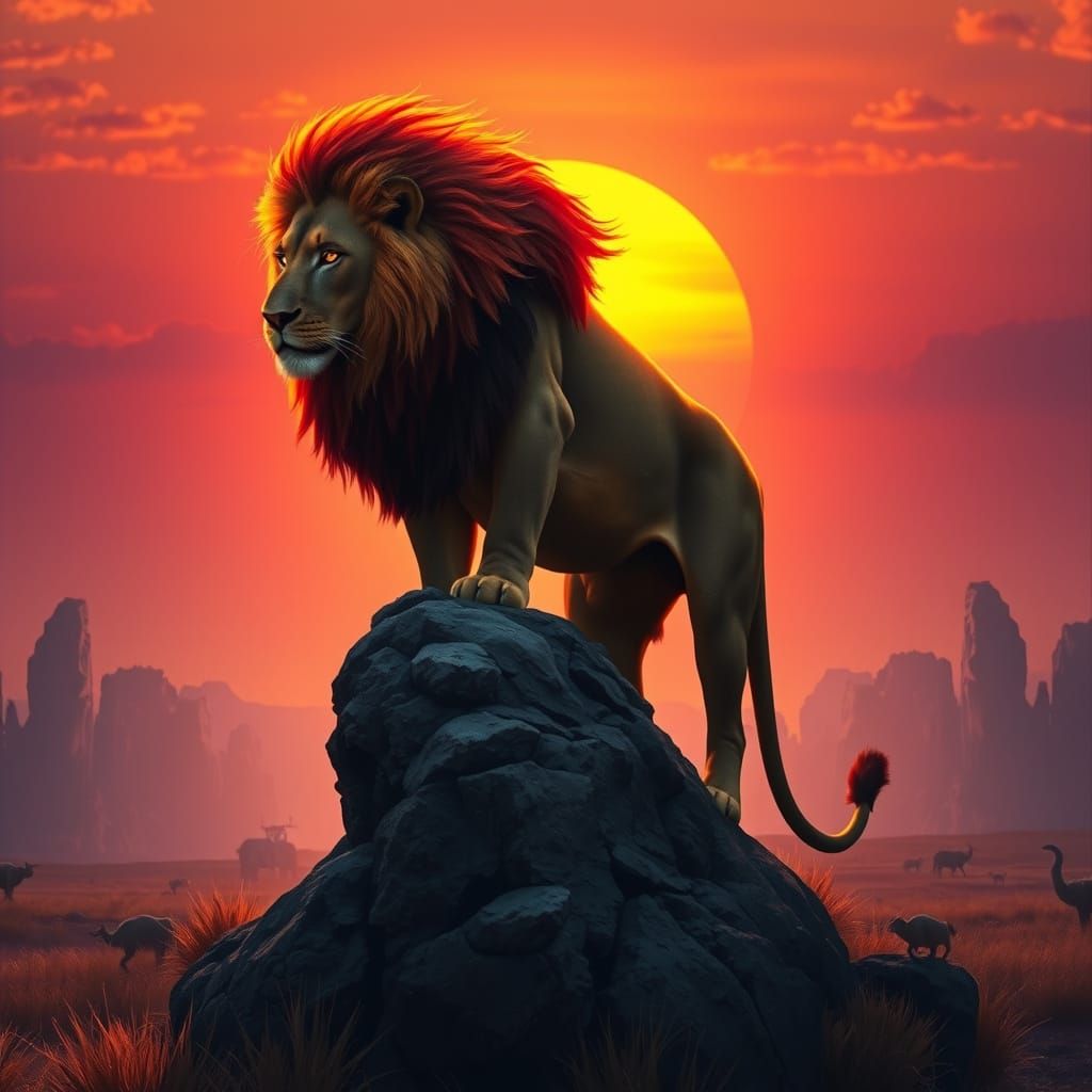 Majestic Lion in Sunset Glow, Fierce and Wild