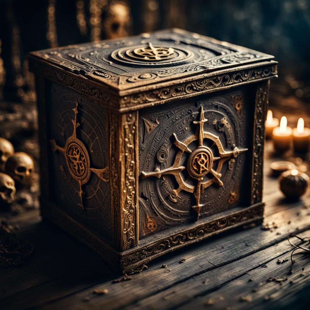 Mysterious Ornate Box in Dark Fantasy Illustration
