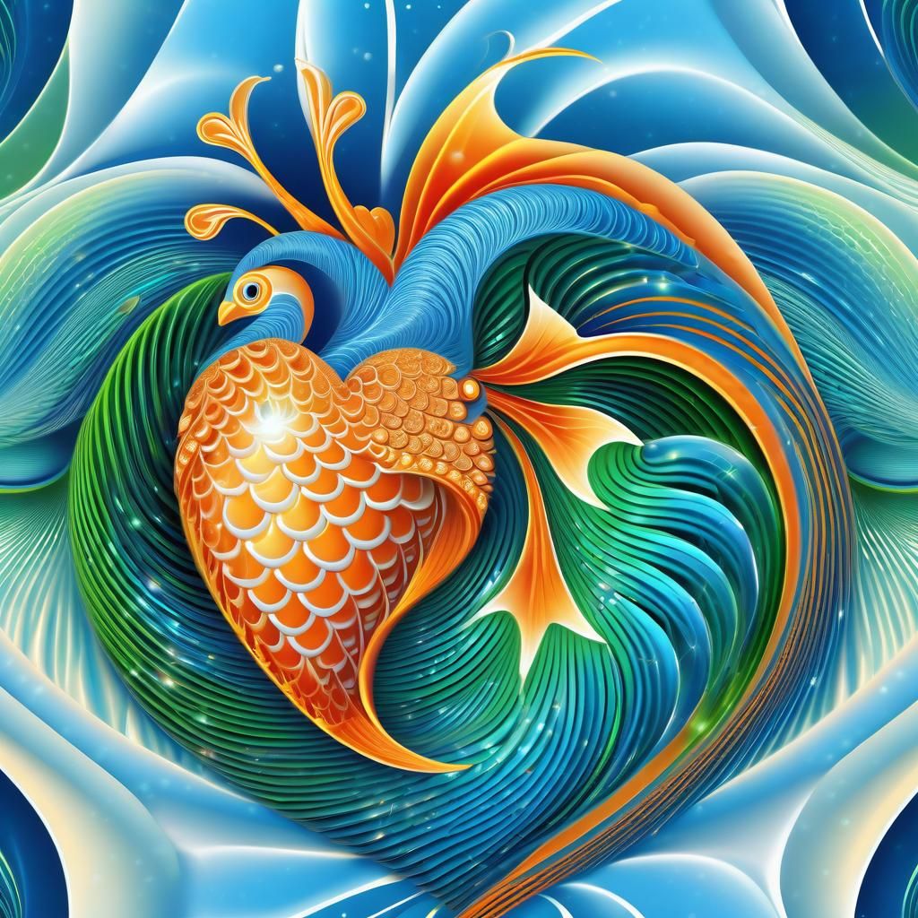 Fractal Heart Emerging from Ocean Waves