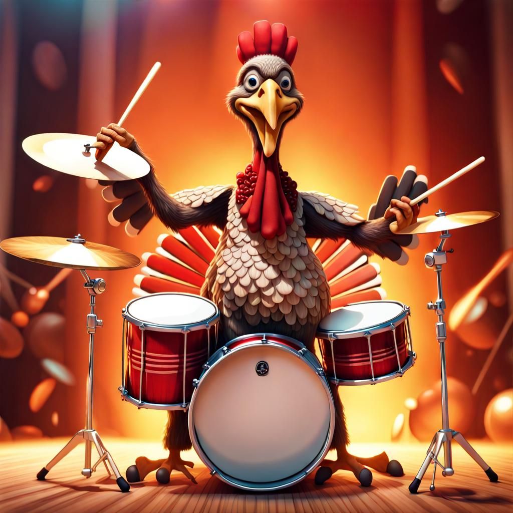 Anthro Turkey Drummer in Rockwell-esque Digital Art