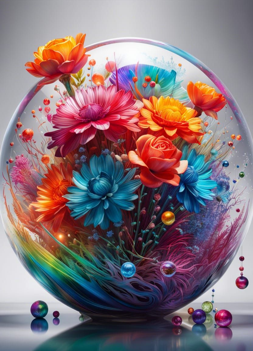Rainbow Flower Bouquets in Glass Spheres