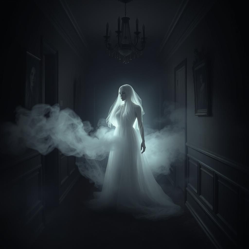 Ethereal Smoke Woman in Forgotten Hallway