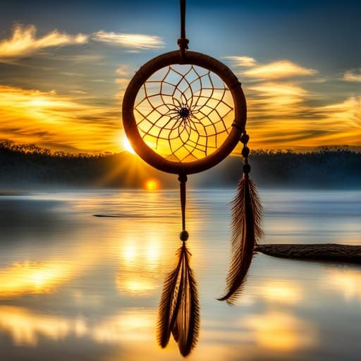 Dream Catcher Reflection at Sunrise: Hyperrealistic HDR