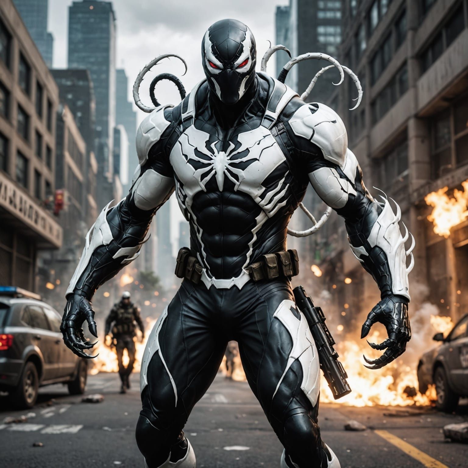 Cyberpunk Soldier in High-Tech Exosuit