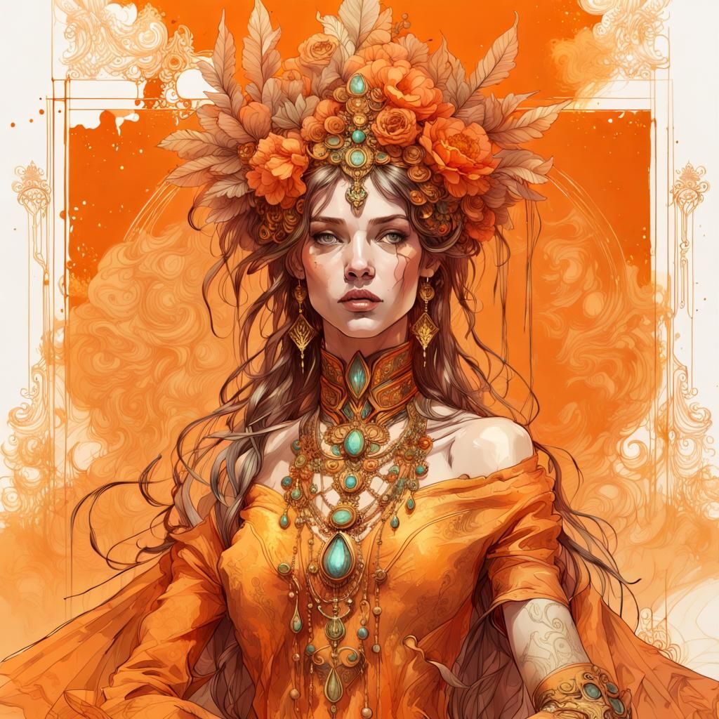 Opulent Royal Space Guardians in Regal Orange and Gold