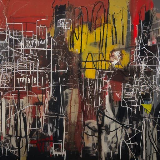 Urban Boy and Dog: Neo-Primitivist Abstract Art