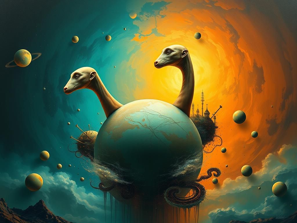 Surreal Floating Women with Planets, Hyperdetailed Art