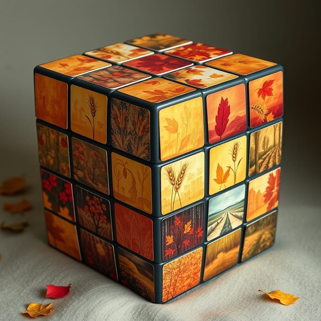 Vibrant Autumn Rubik's Cube Mosaic in Rich, Earthy Tones