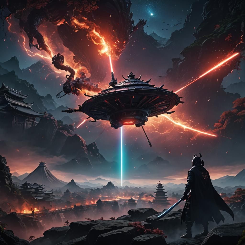 Cyberpunk Oni Ninja with Laser Katana