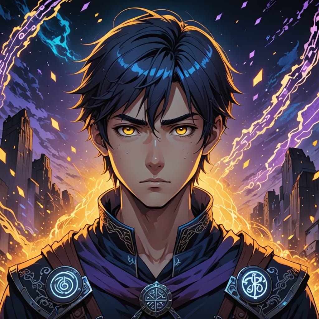 Mystical Boy in Vibrant Cel-Shaded Portrait