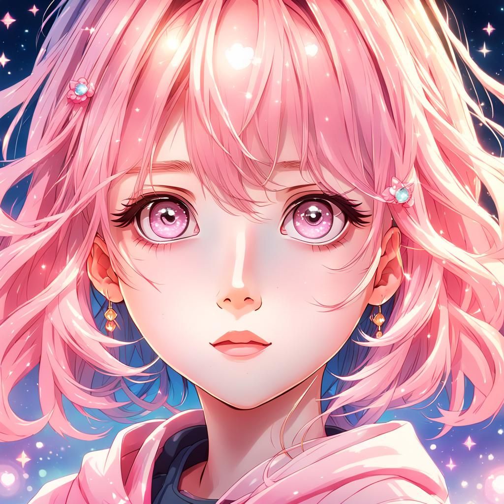 Big-Eyed Girl in Pink: Moe Anime Portrait