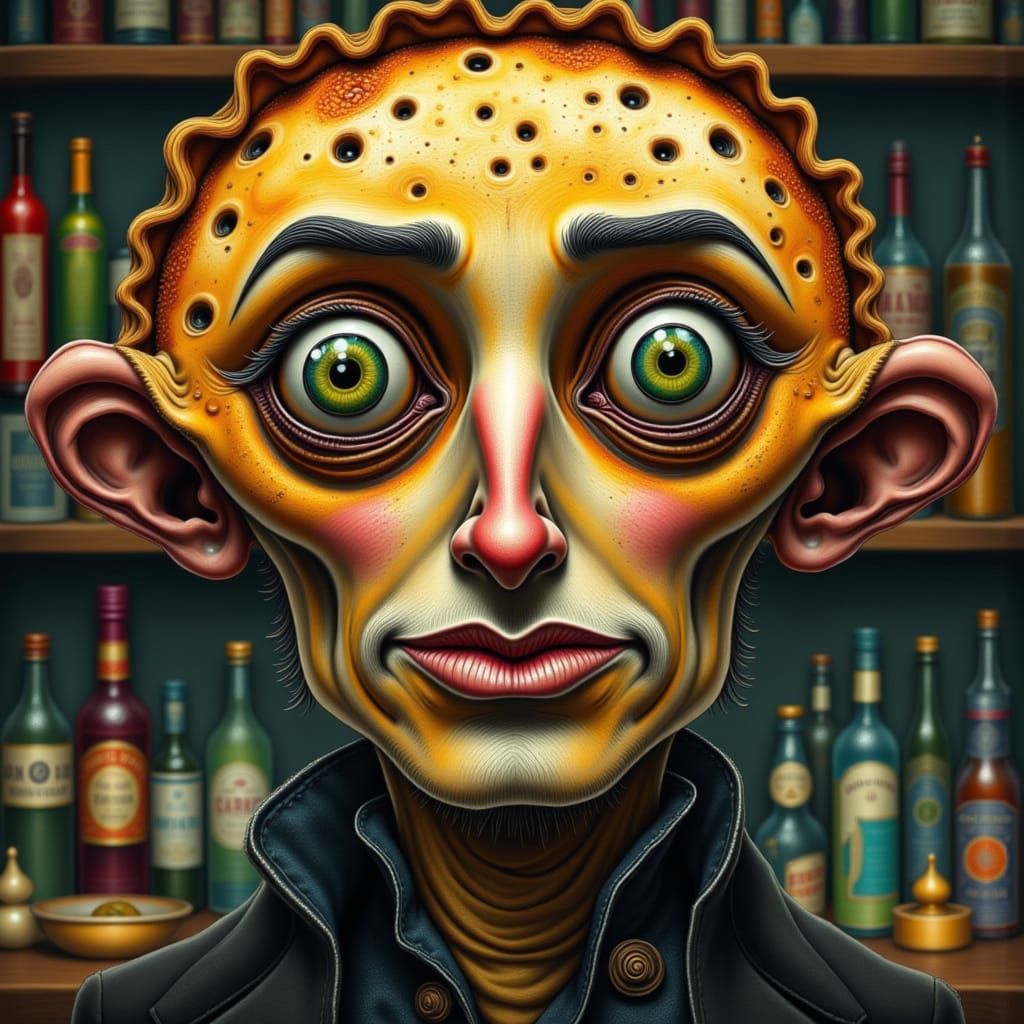 Man in Bar with Pie Eyes