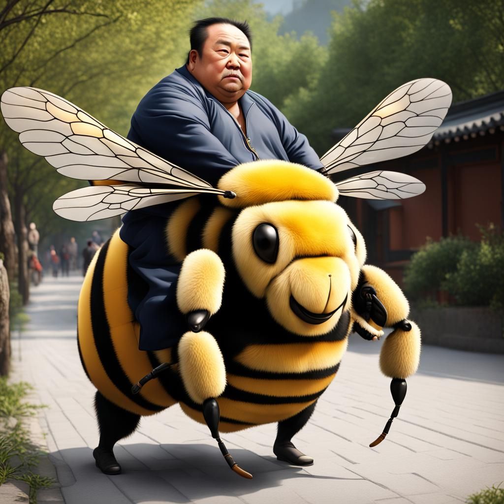 Realistic Image of Man Riding Bee