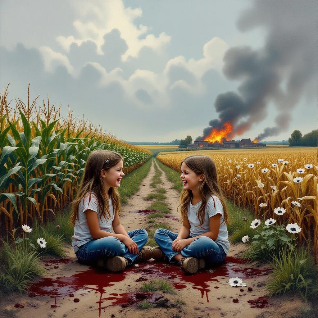 Poignant Scene of Children Amidst War's Ruins