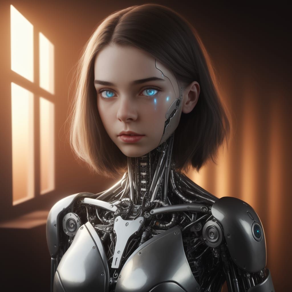 Cyborg Teen Girl in Warm Sunlight