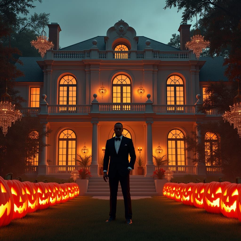 Opulent Halloween Party at Haunted Mansion, Digital Art
