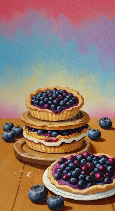 Joyful Graffiti Art of Smiling Woman with Blueberry Pie