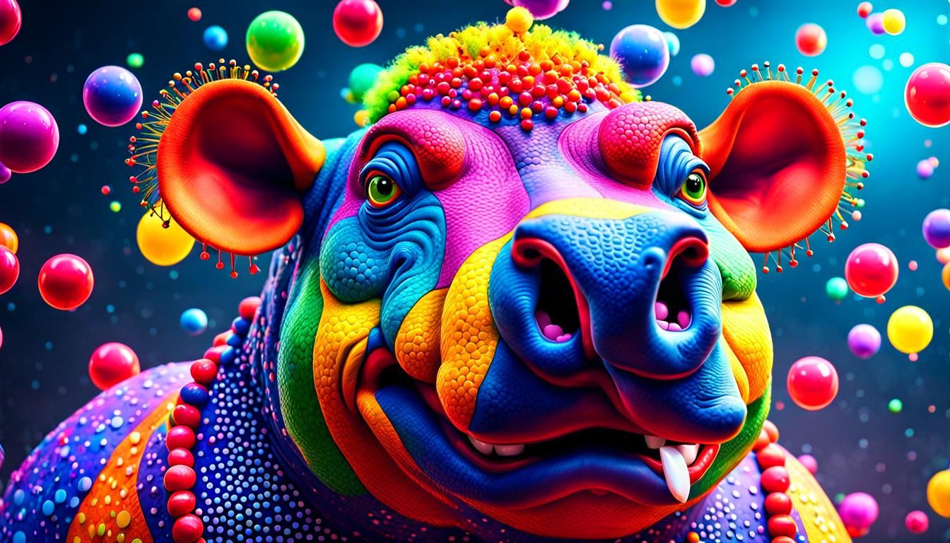 Vibrant Fairycore Hippopotamus Clown with Dipping Dots