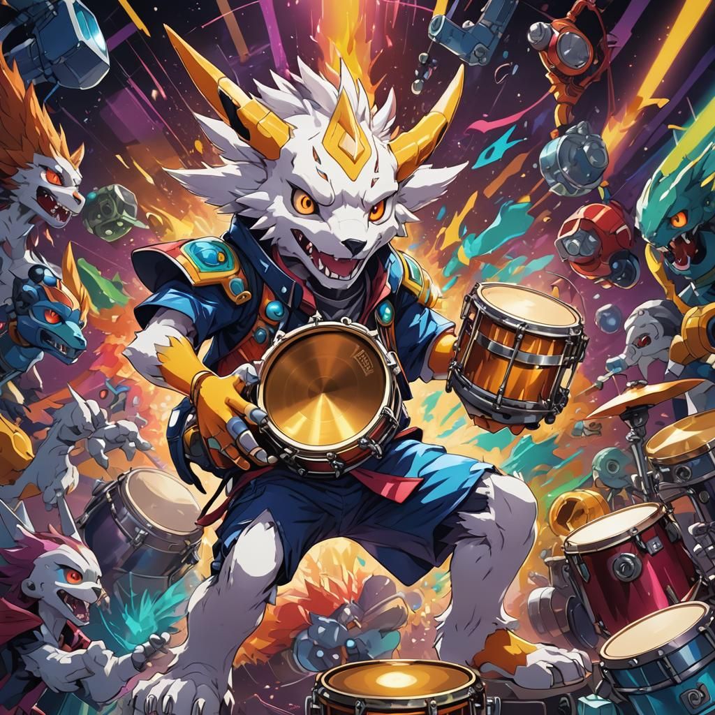 Vibrant Digimon Plays Platinum Instrument in Fantasy World