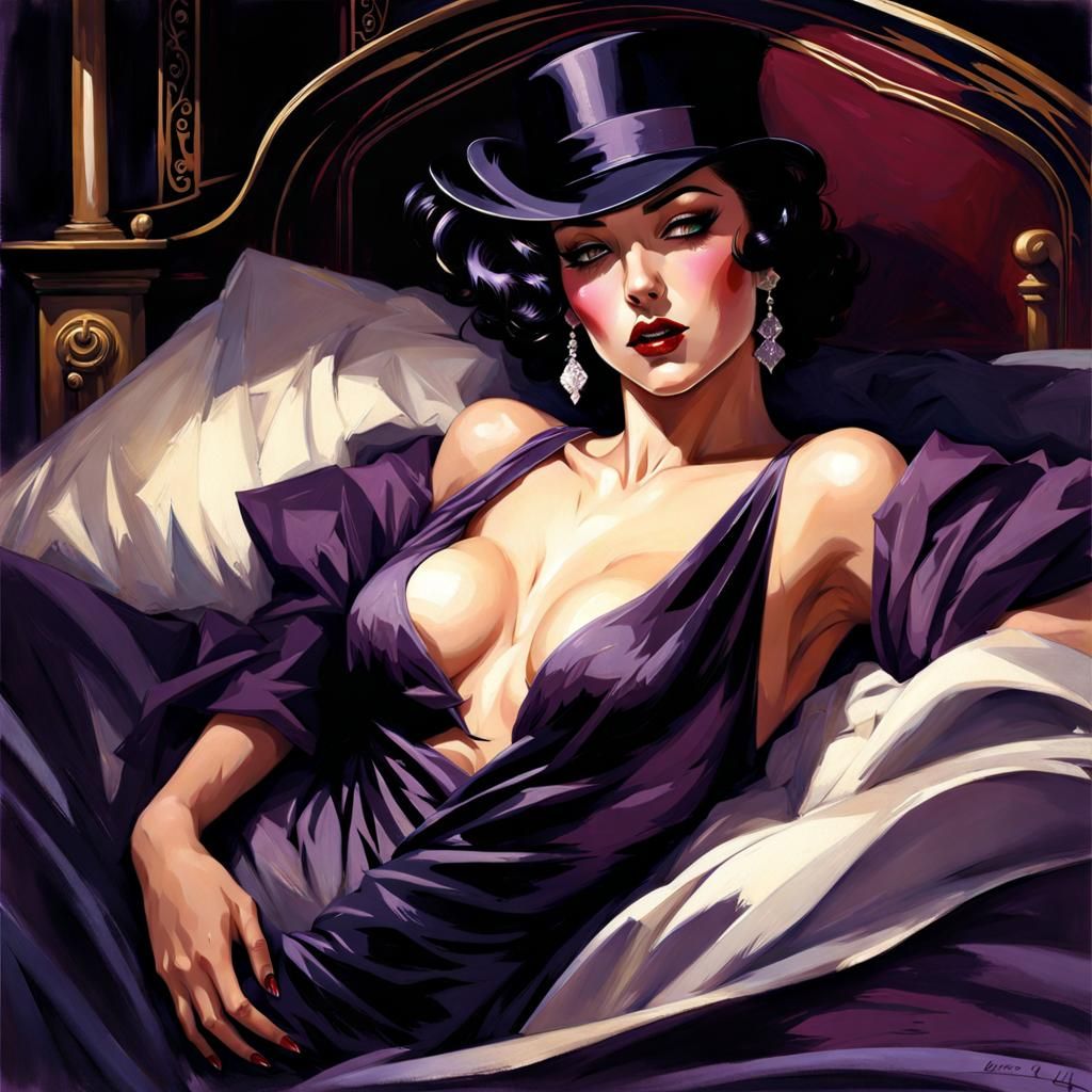 Noir Portrait of Sleeping Woman in Anime Style