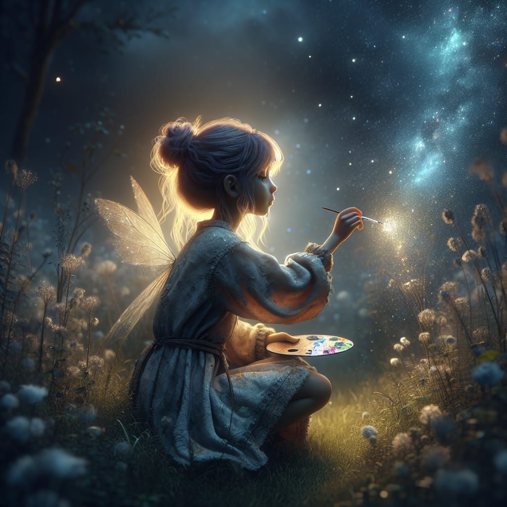 Fairy Painter Creates the Starry Night in Hyperrealism