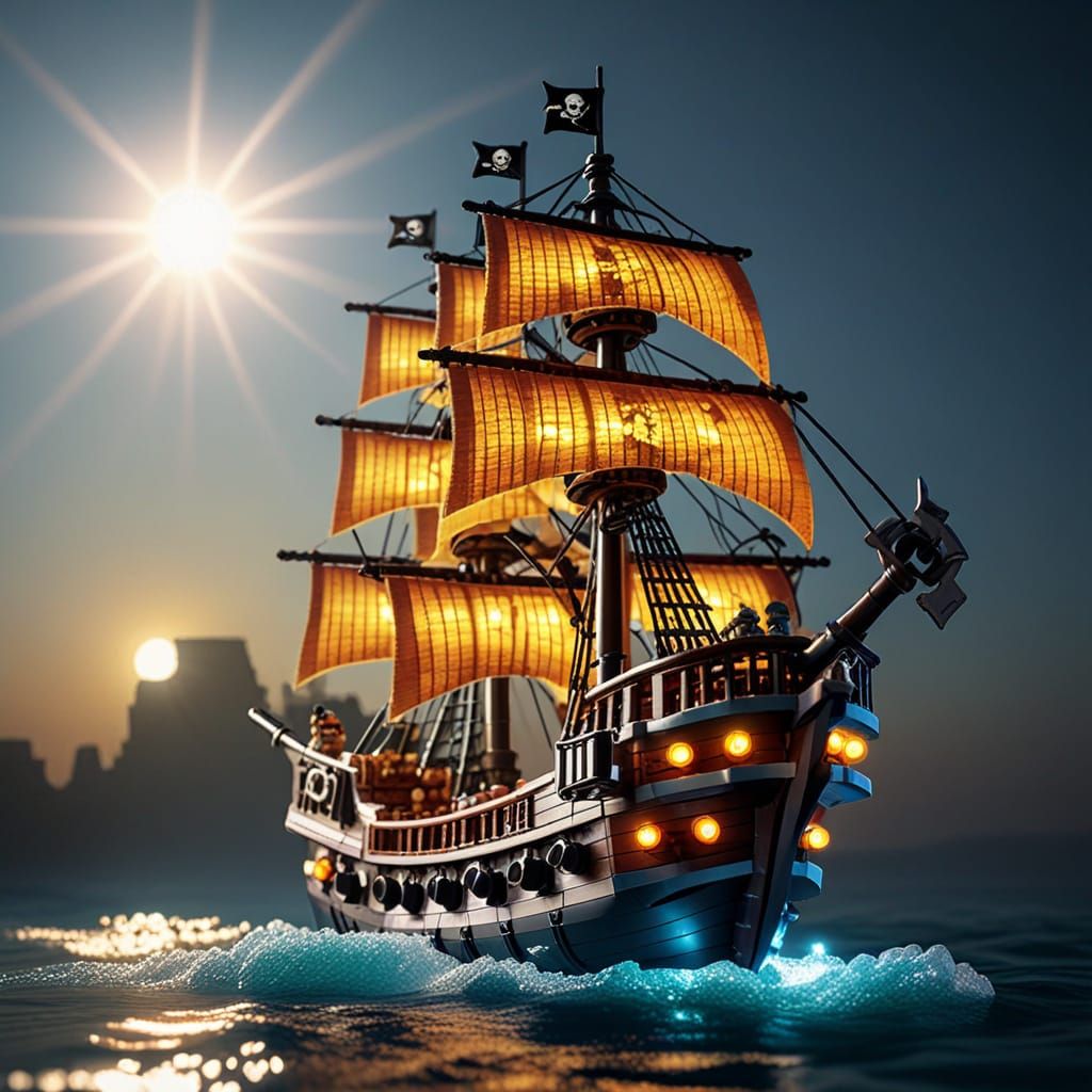 Lego Pirate Ship Sets Sail Under Golden Sun
