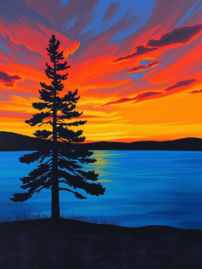 Pine Tree Sunset: Abstract Expressionist Landscape