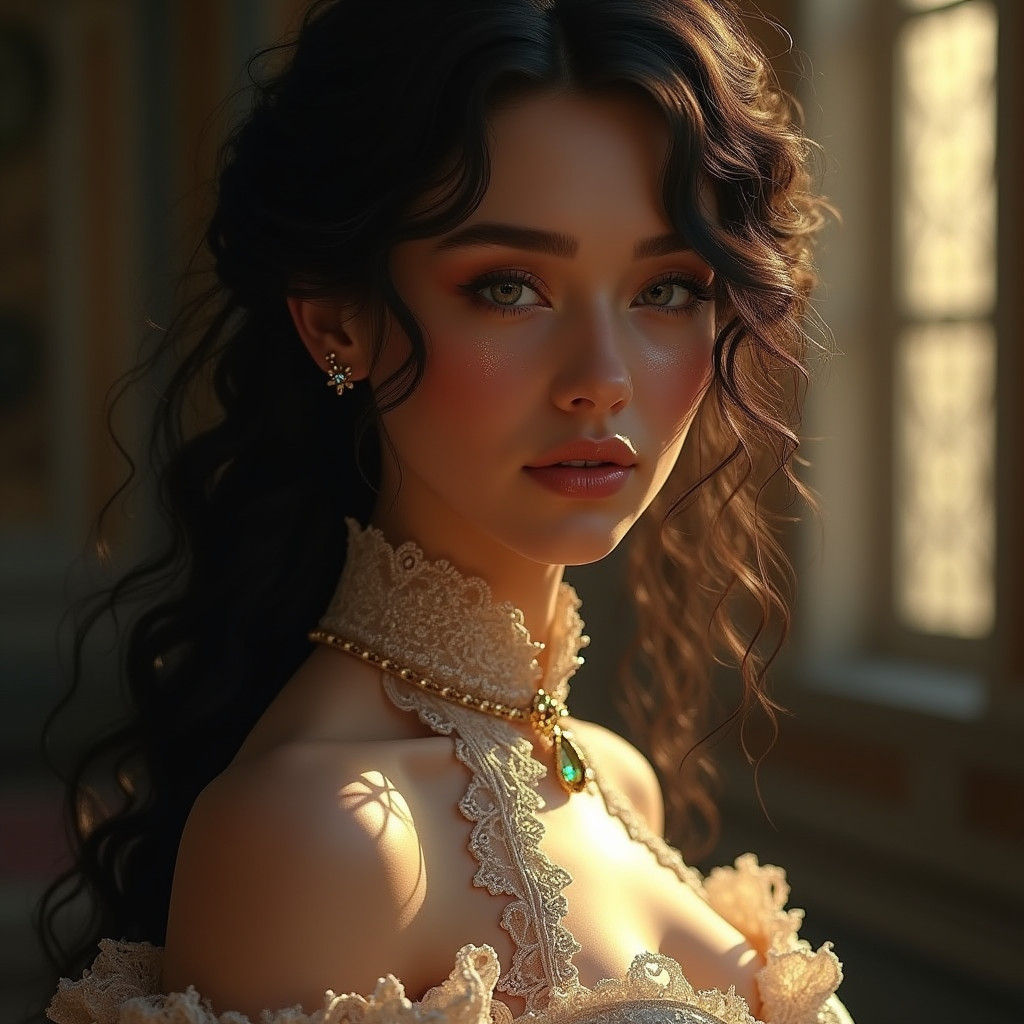 Victorian Woman with Dark Curls as Matte Painting
