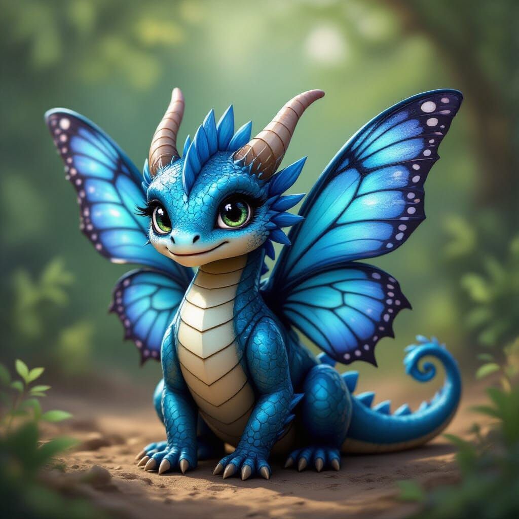 Butterfly Dragon with Translucent Wings and Blue Scales