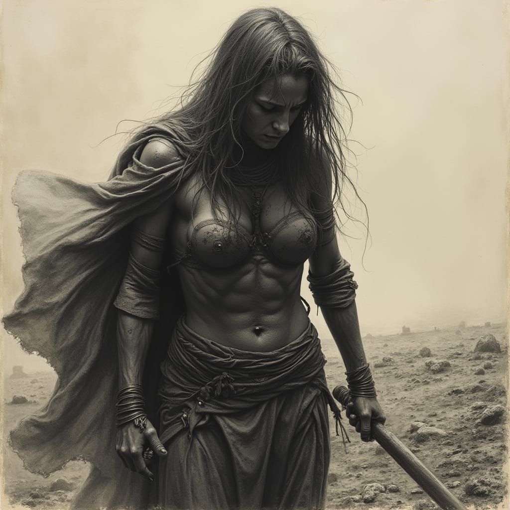 Defeated Warrior on Desolate Battlefield