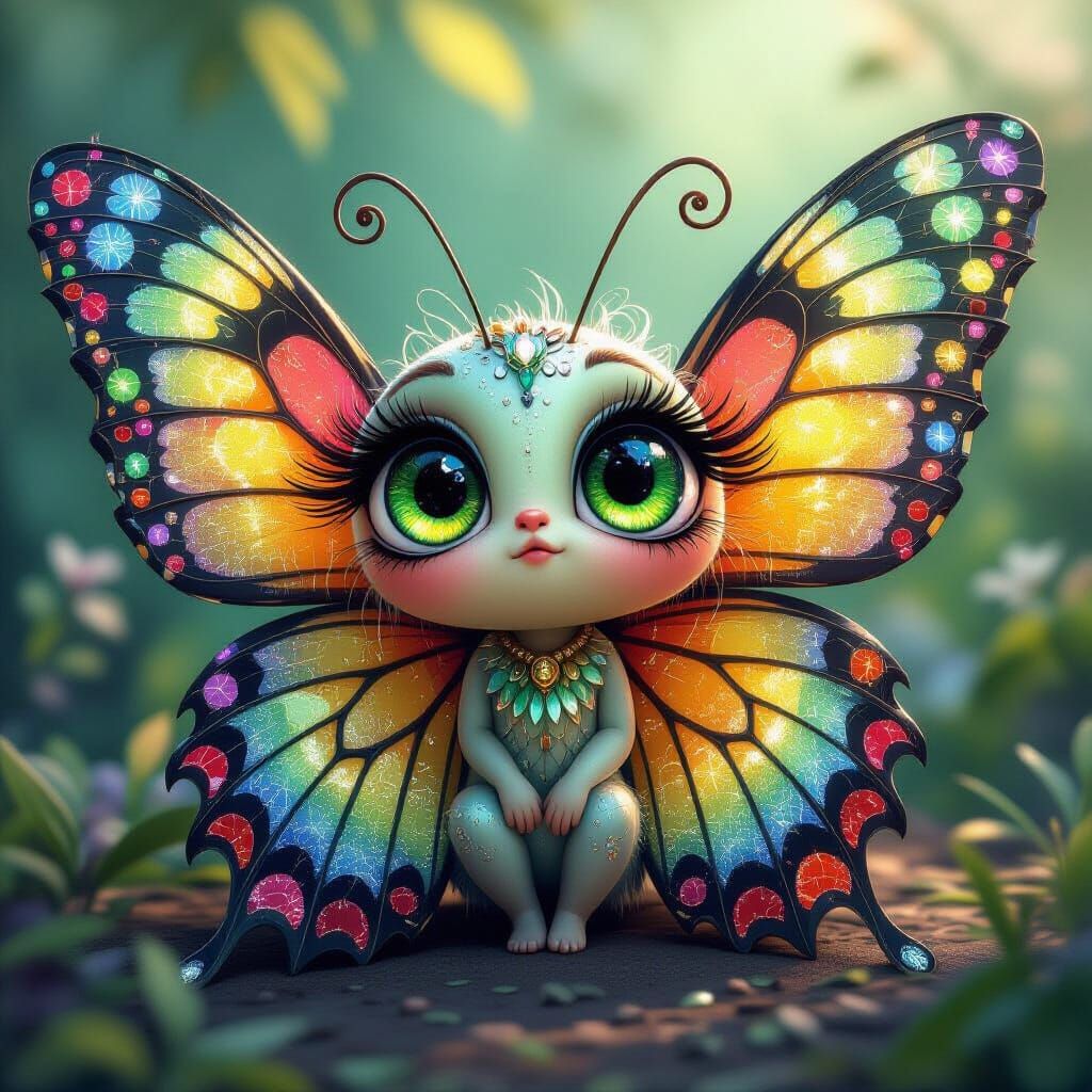 Detailed Butterfly with Green Eyes in Vibrant Style