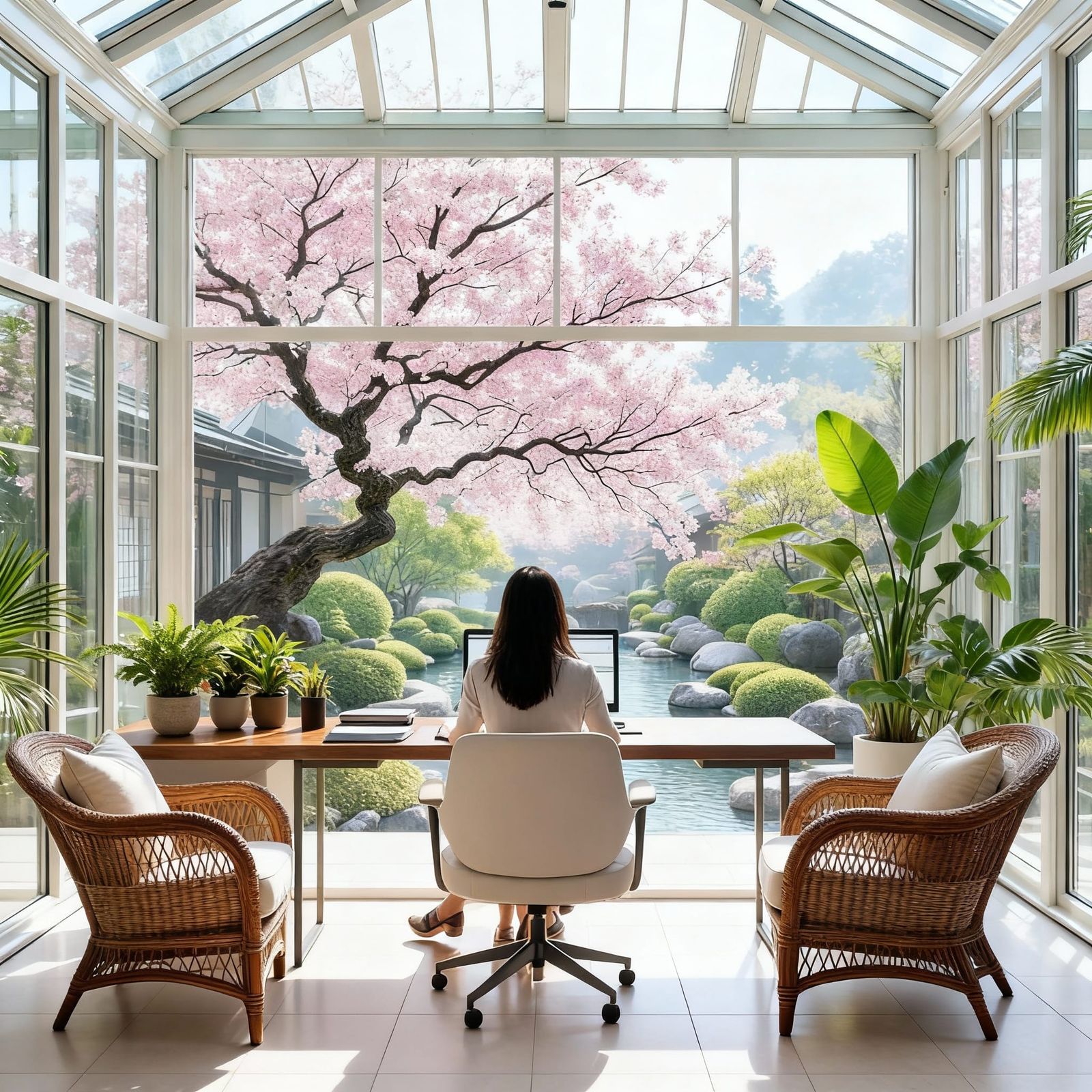 Modern Sunny Elegant Study with Landscape View