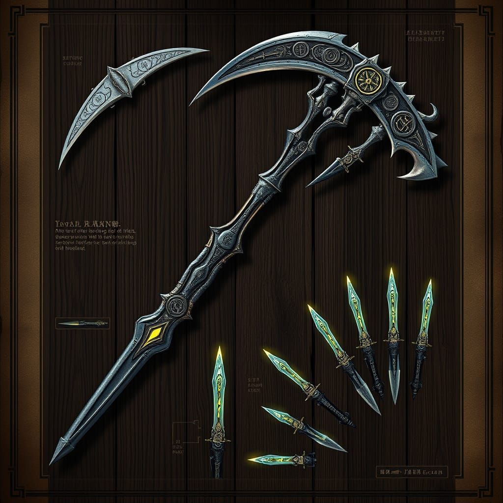 Ancient Arcane Scythe with Throwing Knives: A Dark Fantasy W...