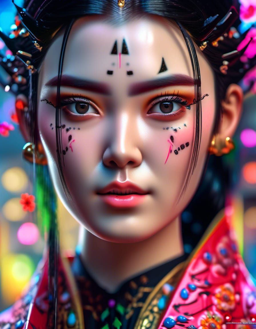 Hyperrealistic Woman Portrait in Zeng Fanzhi Style