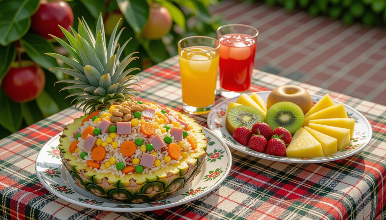 Charming Fried Rice Platter in Pineapple with Fruit and Drin...