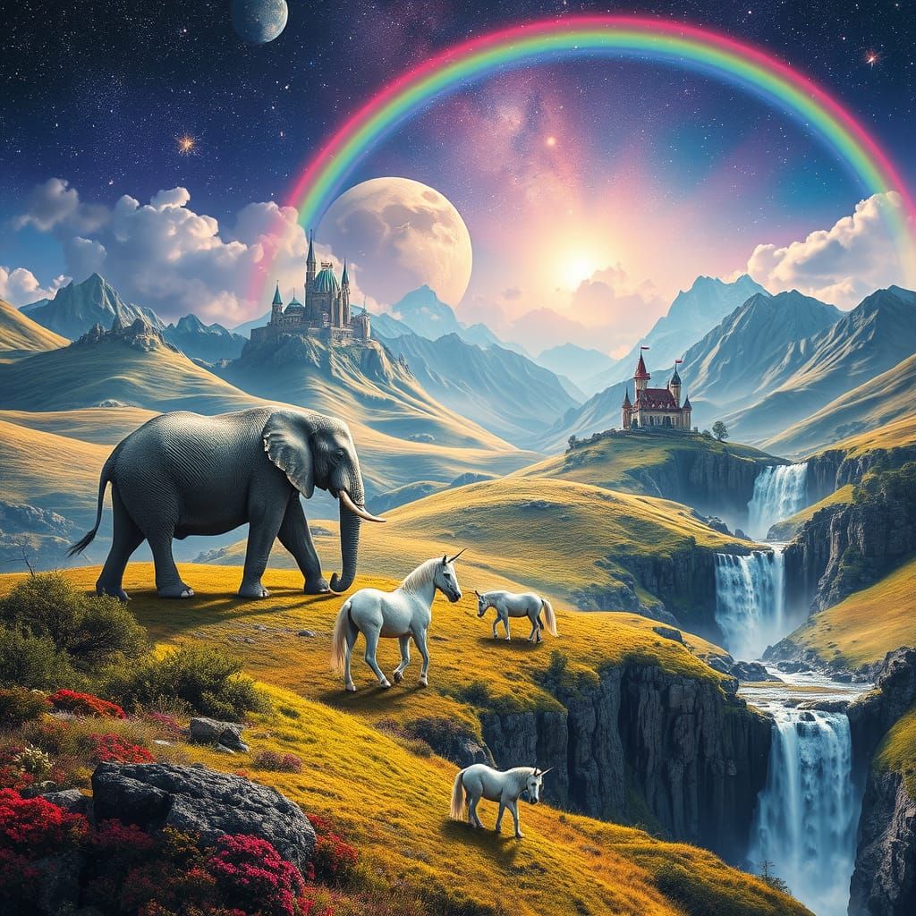 Majestic Elephants in Enchanted Cosmic Landscapes