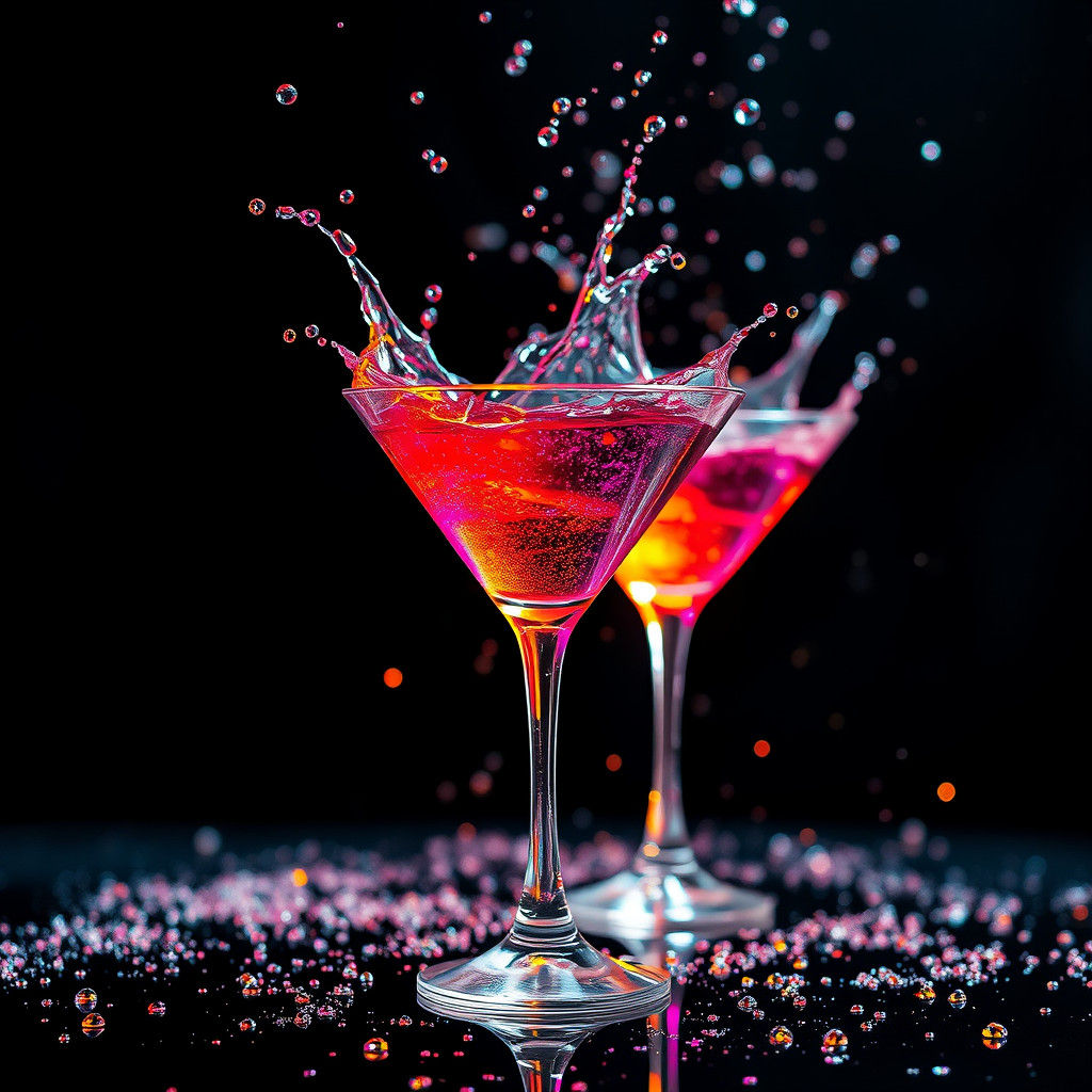 Martini Glasses in Mid-Air: A Digital Art Splash