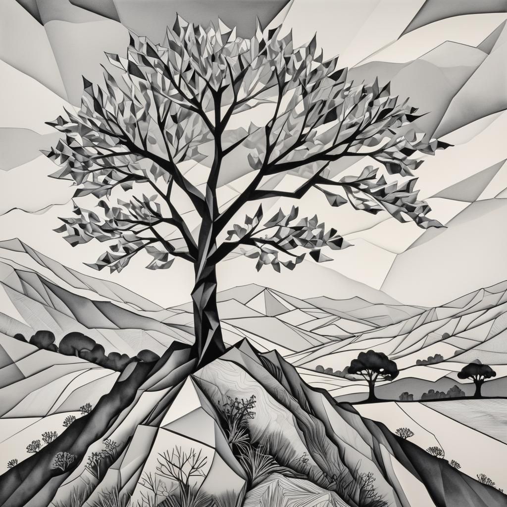 Abstract Tree Etching with Origami Elements