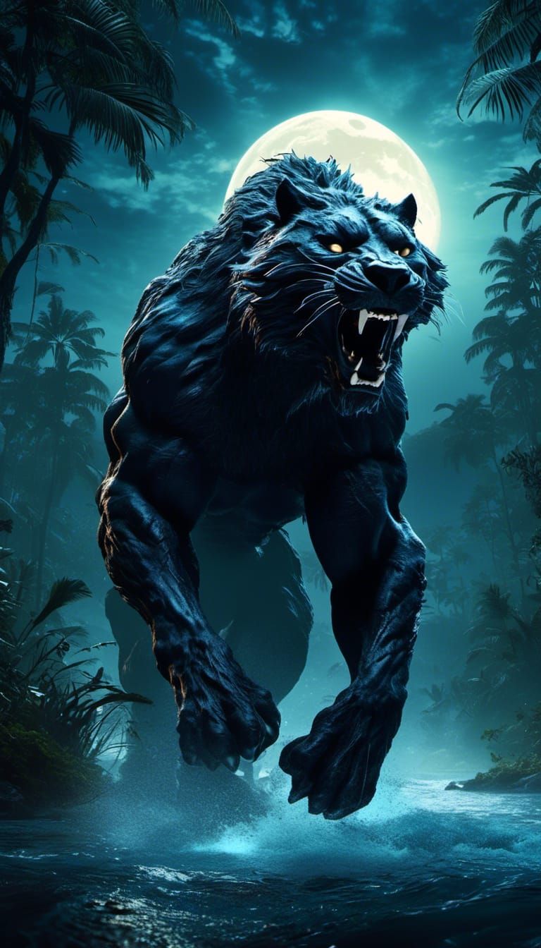Epic Werewolf Silhouette in Dark Jungle