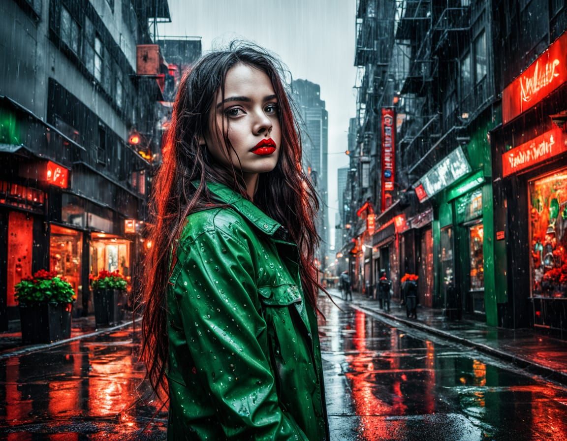 Pop Art Portrait of Woman with Red Flowers