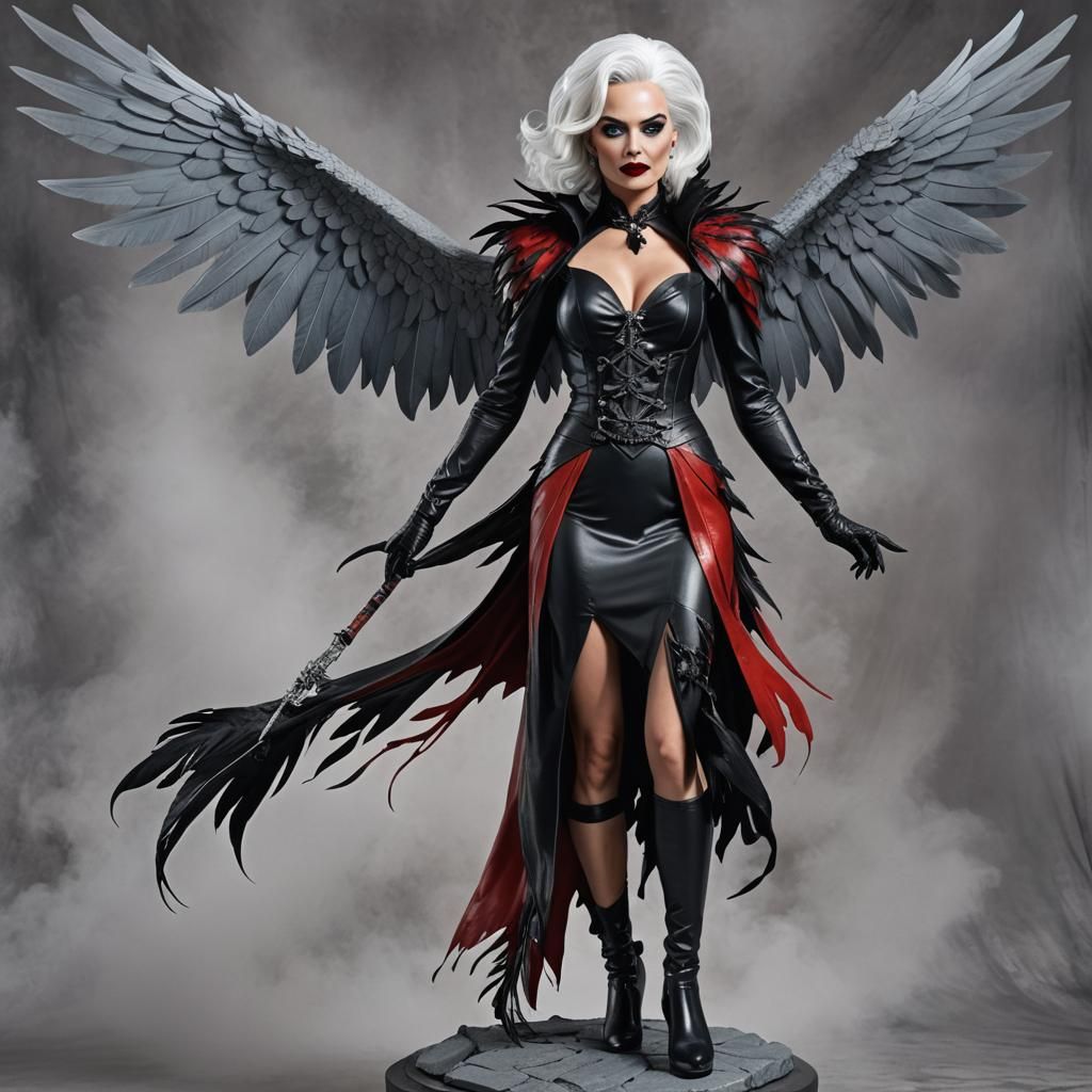 Cruella-Inspired Woman with Raven Wings in Fantasy Art